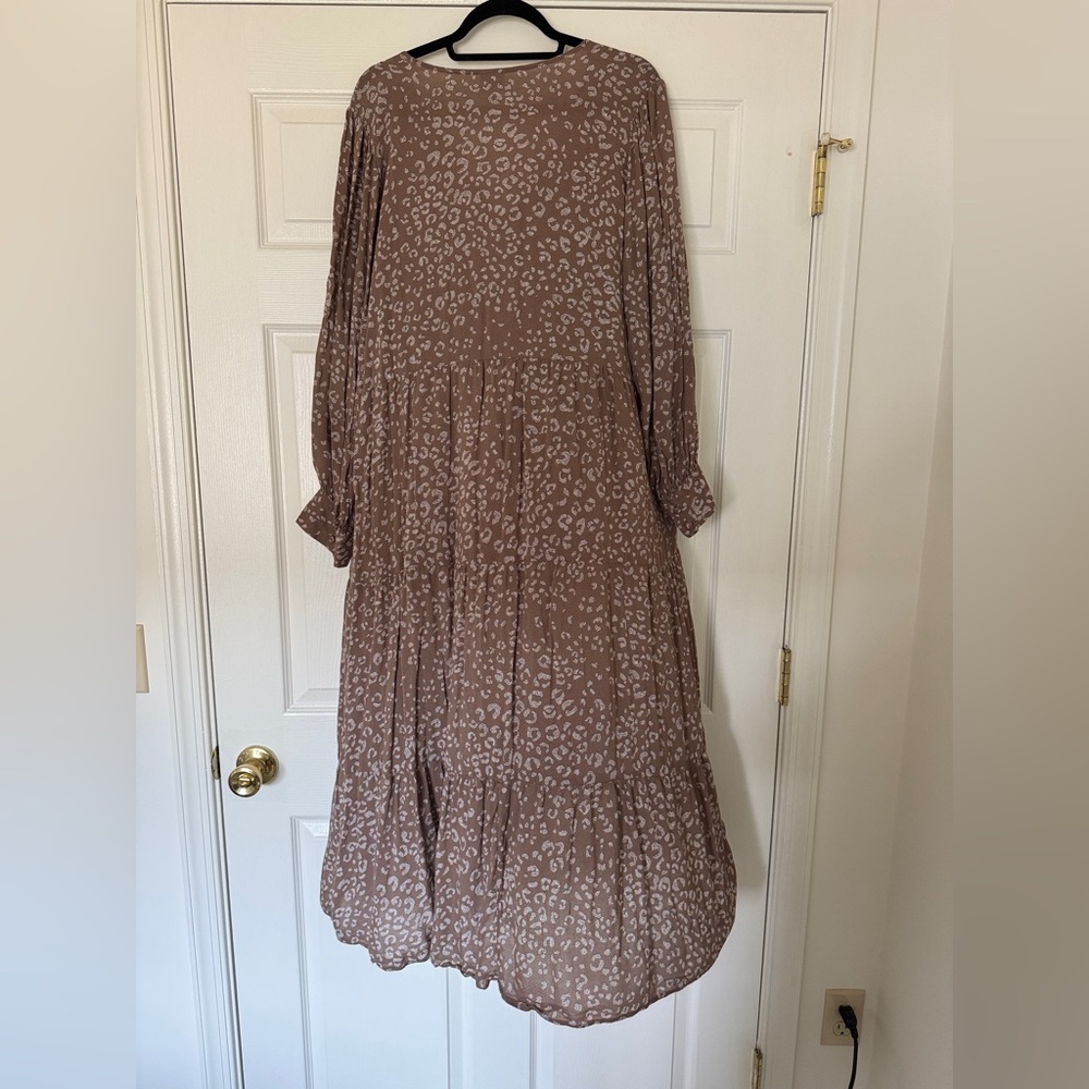 A New Day Leopard Print Maxi Dress | Flowy Long Sleeve Boho Dress XXL - Picture 4 of 6